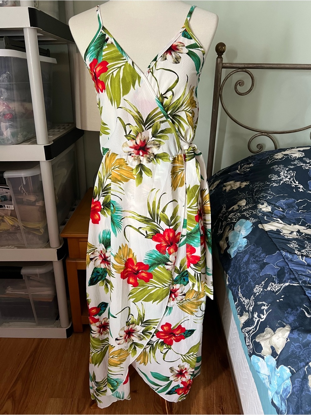 See You Monday Medium Spaghetti Strap Floral Multicolor Wrap Maxi Dress